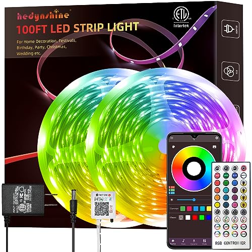 100ft HEDYNSHINE RGB LED Strip Lights - Smart App Control, Music Sync, 40 Key Remote - Perfect for Bedroom Ambiance!